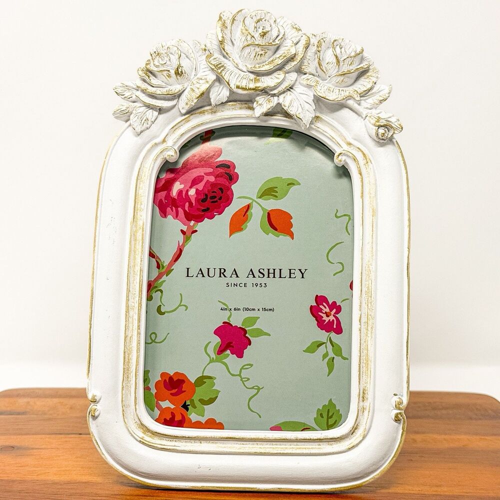 Laura Ashley Rose Photo Frame White Distressed Shabby Chic 4x6 NEW